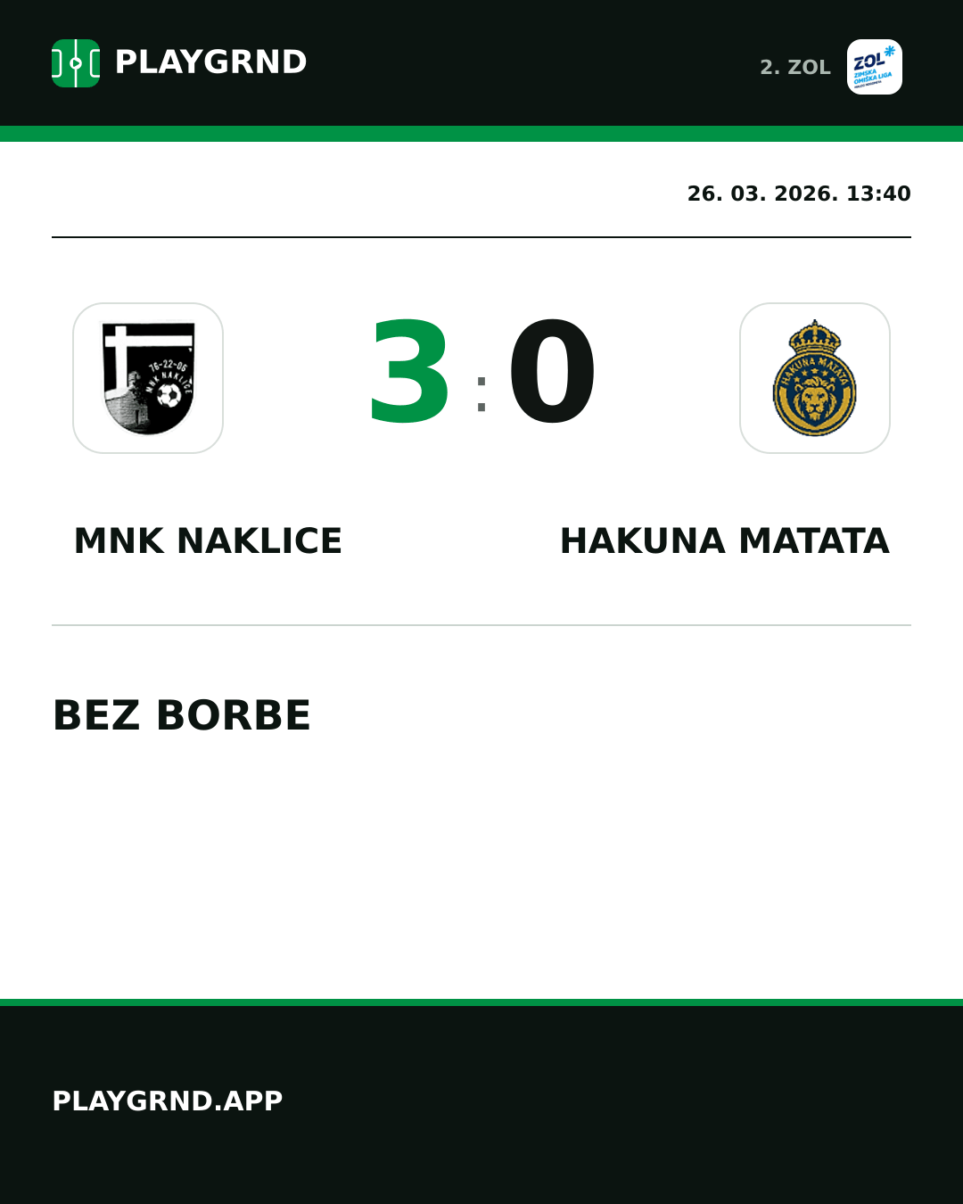 Instagram slika: MNK Naklice 3:0 Hakuna Matata