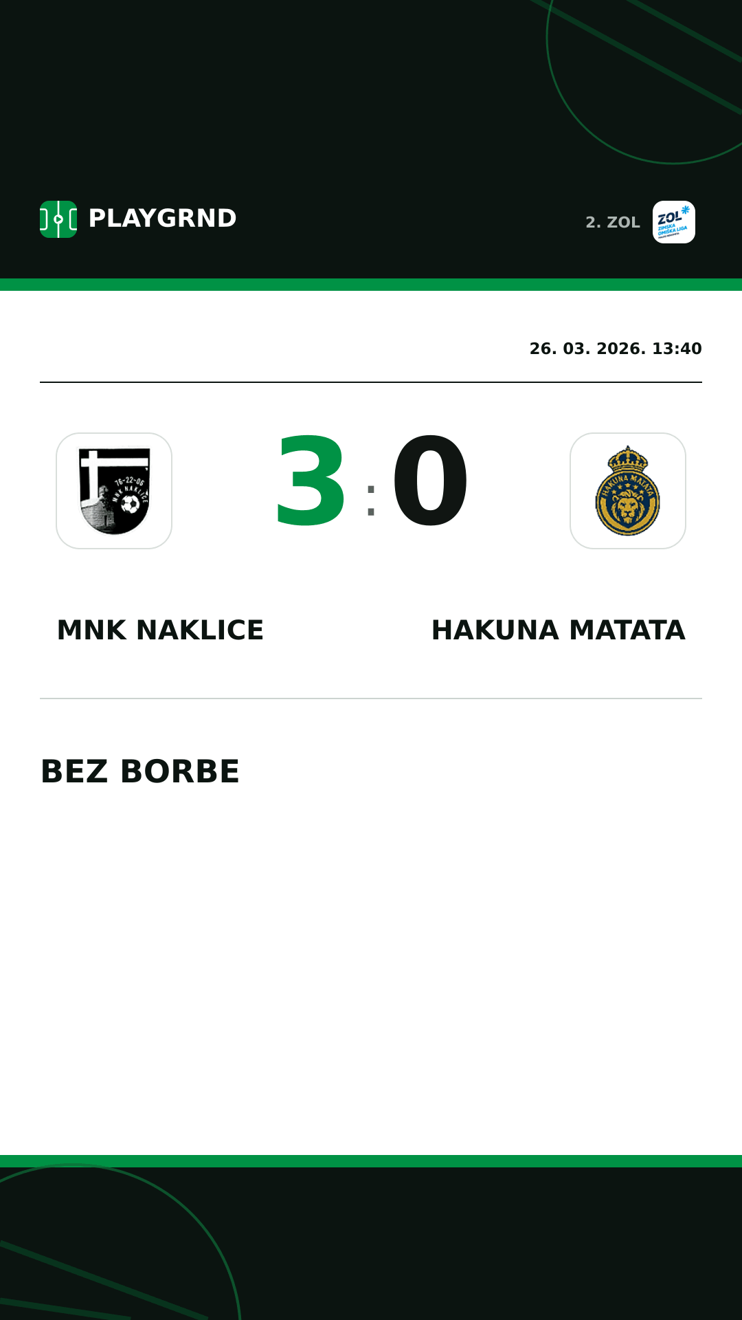 Instagram slika: MNK Naklice 3:0 Hakuna Matata
