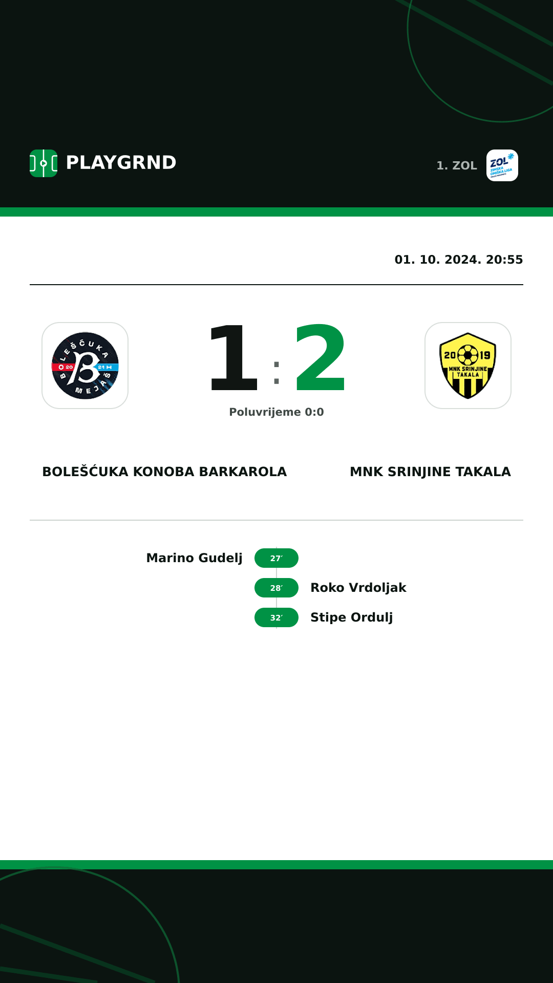 Instagram slika: Bolešćuka Konoba Barkarola 1:2 MNK Srinjine Takala