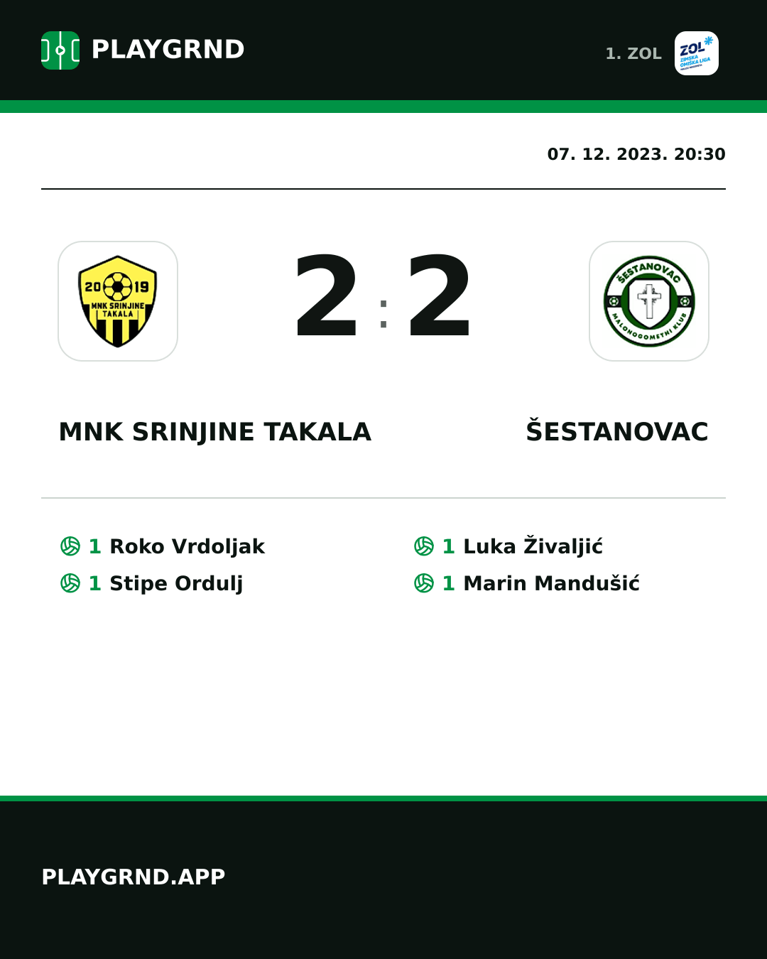 Instagram slika: MNK Srinjine Takala 2:2 Šestanovac