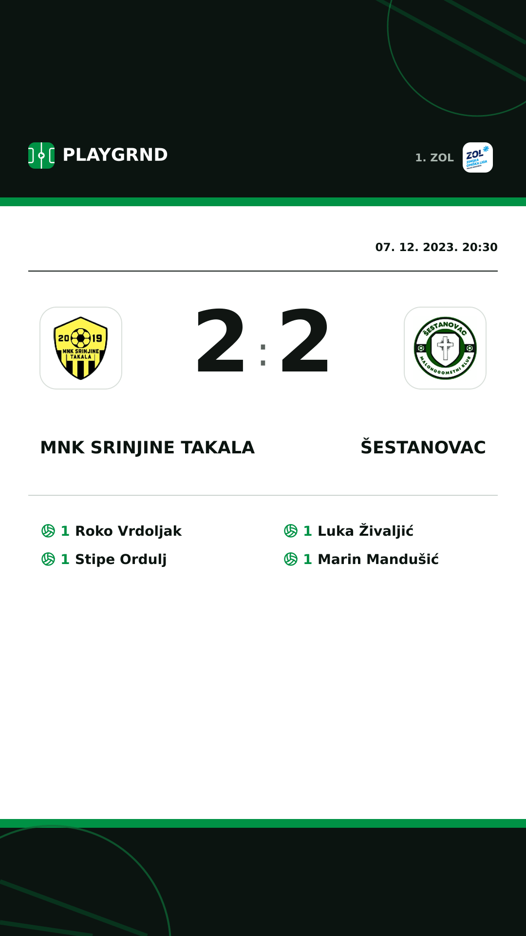 Instagram slika: MNK Srinjine Takala 2:2 Šestanovac