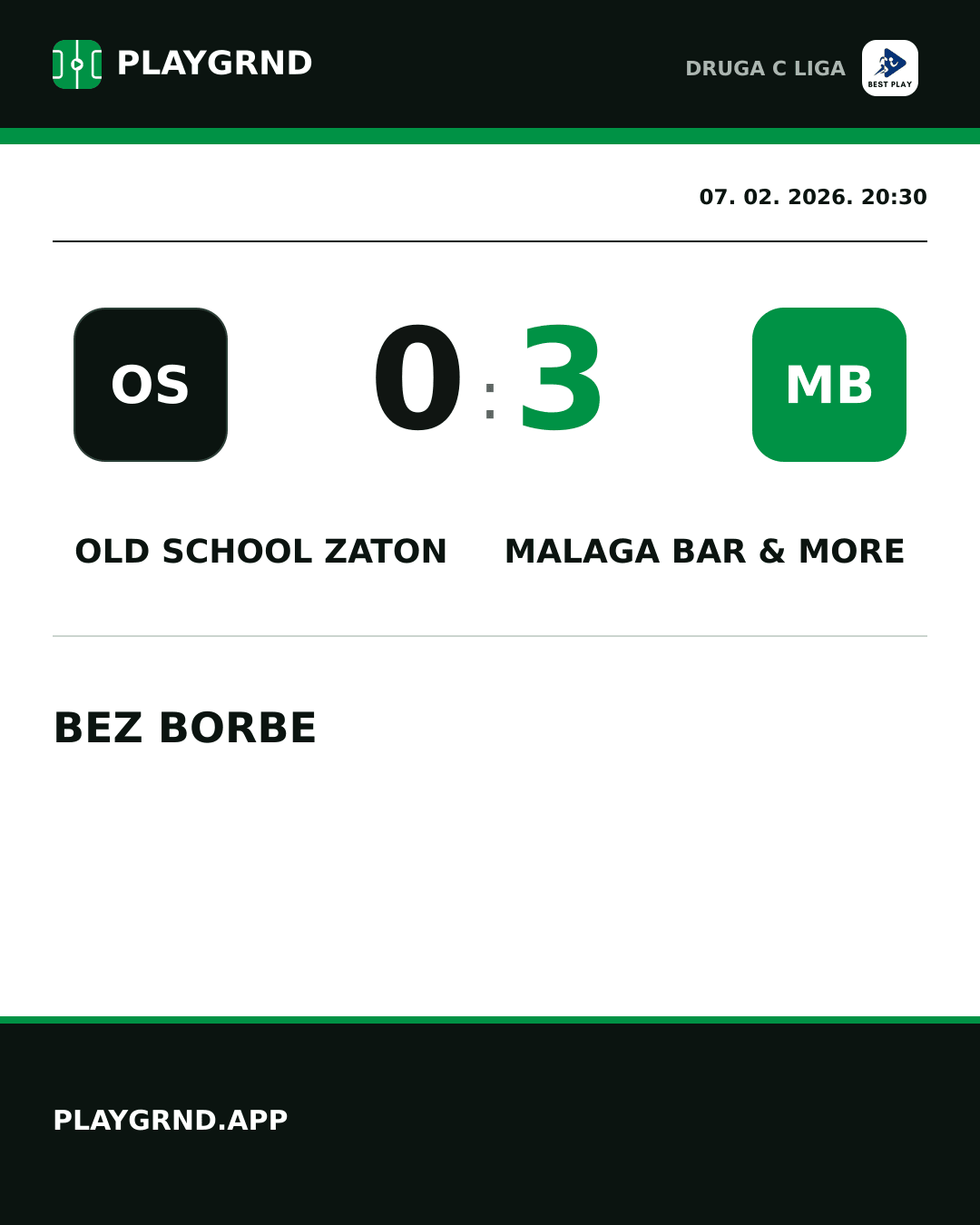 Instagram slika: Old School Zaton 0:3 Malaga Bar & More