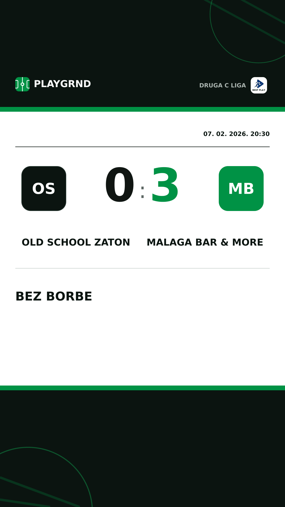 Instagram slika: Old School Zaton 0:3 Malaga Bar & More