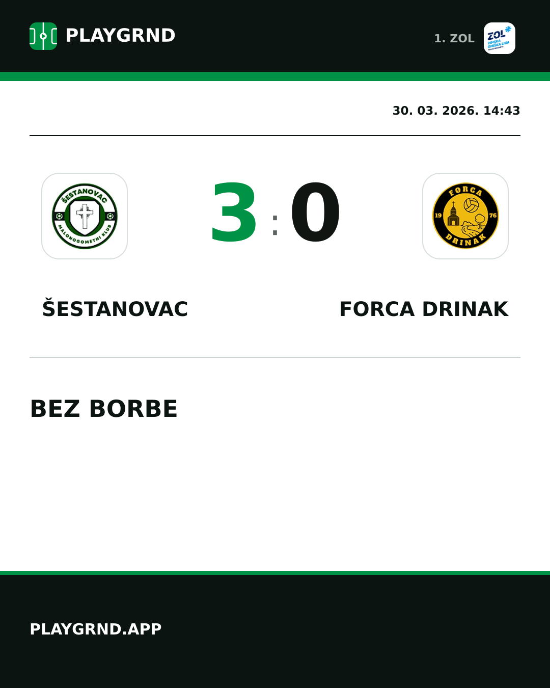 Instagram slika: Šestanovac 3:0 Forca Drinak