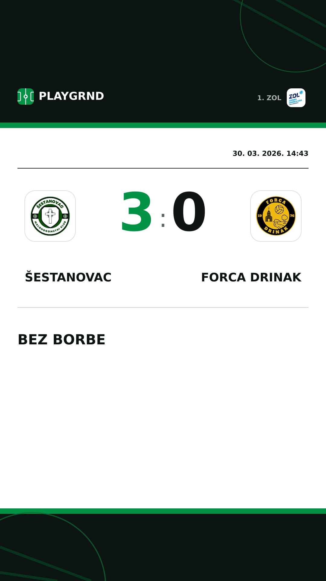 Instagram slika: Šestanovac 3:0 Forca Drinak