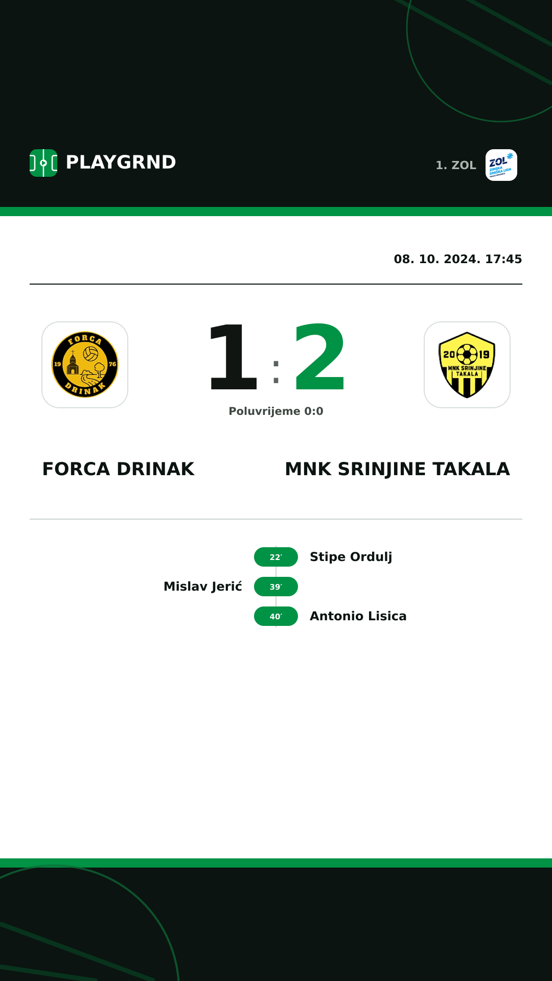 Instagram slika: Forca Drinak 1:2 MNK Srinjine Takala