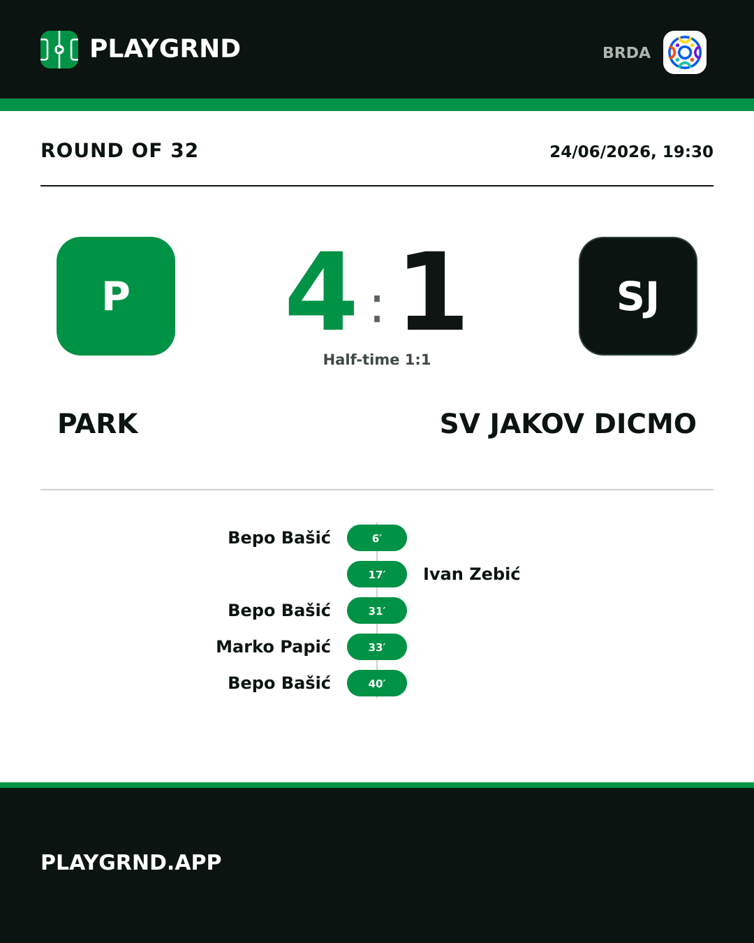 Instagram artwork: Park 4:1 SV Jakov Dicmo