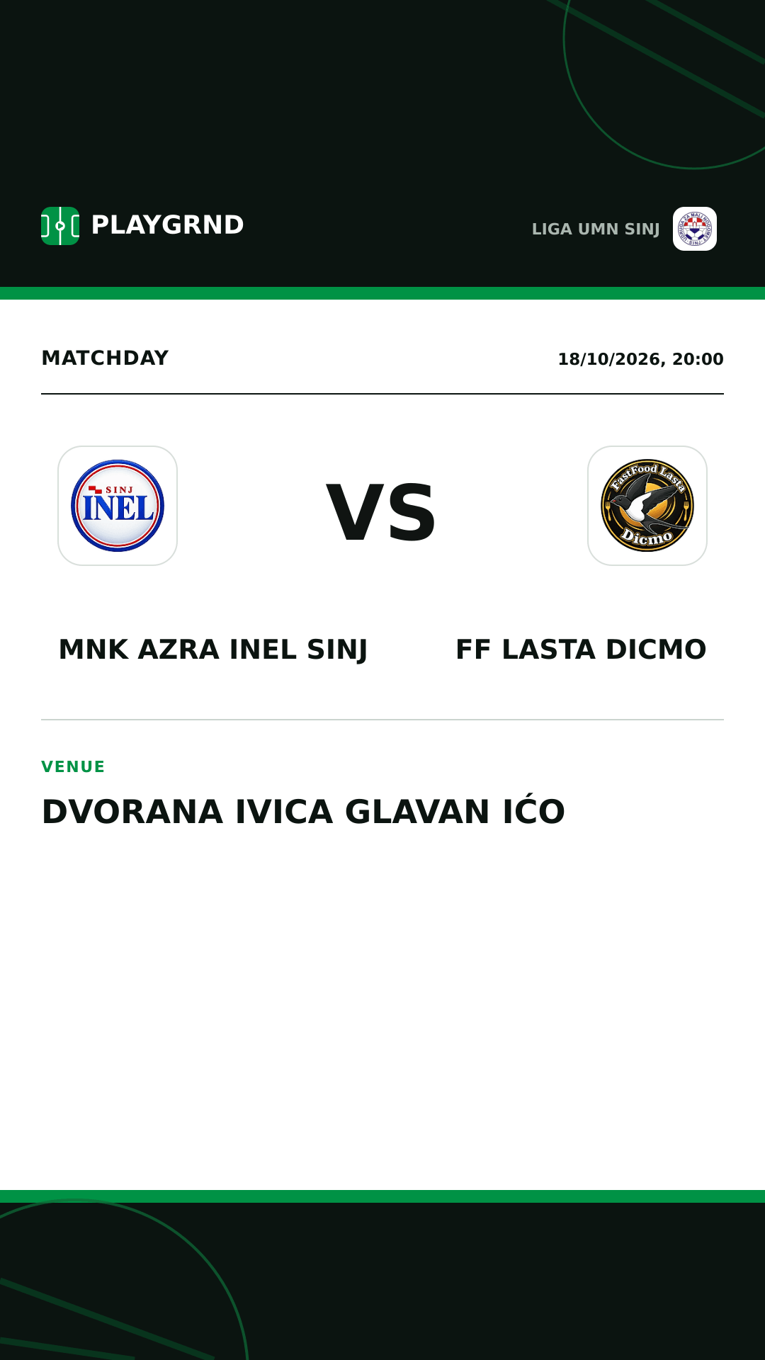 Instagram artwork: MNK Azra Inel Sinj vs FF Lasta Dicmo