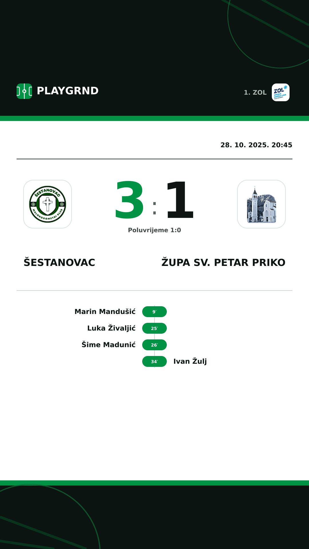 Instagram slika: Šestanovac 3:1 Župa Sv. Petar Priko
