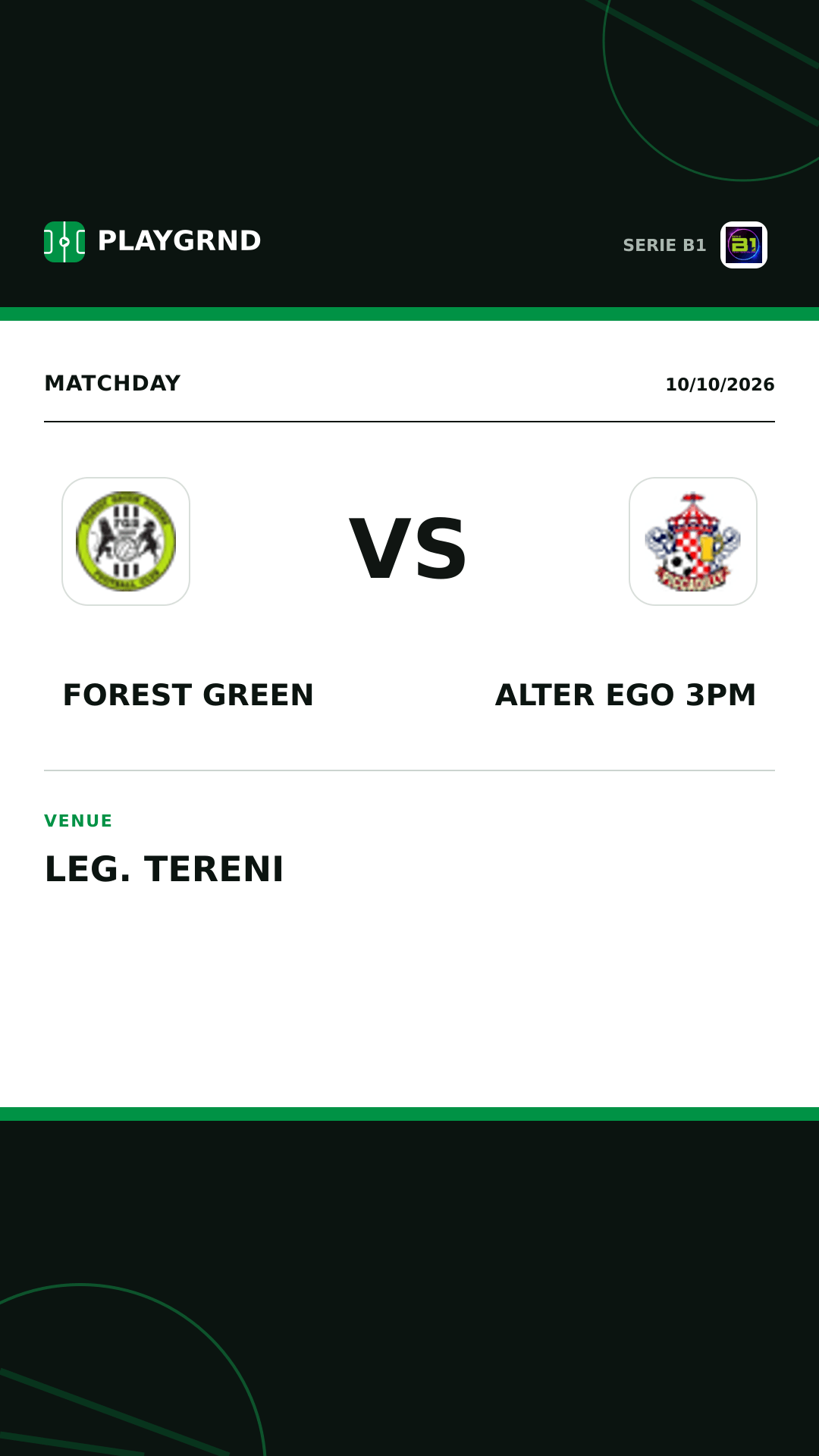 Instagram artwork: Forest Green vs Alter Ego 3PM