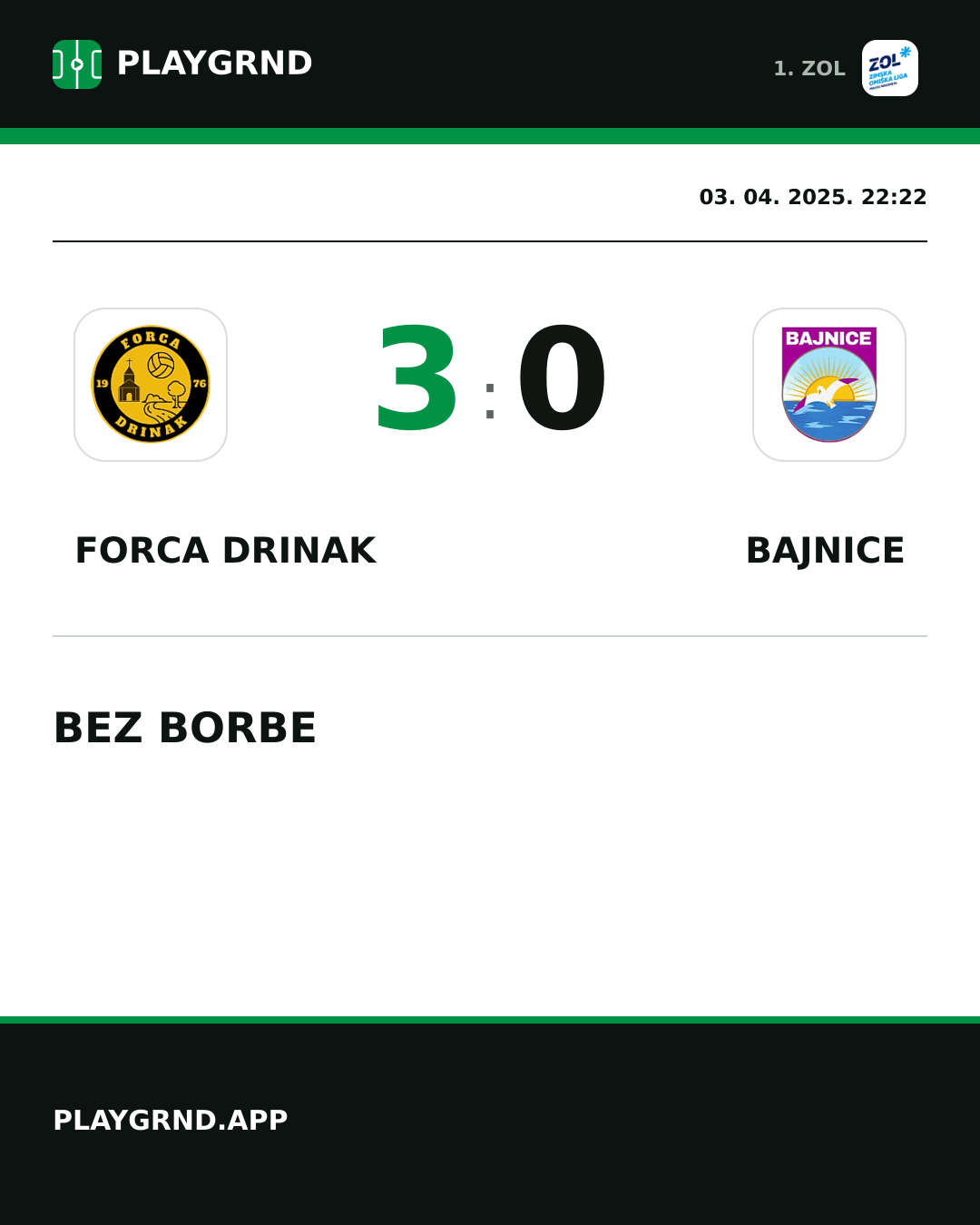 Instagram slika: Forca Drinak 3:0 Bajnice
