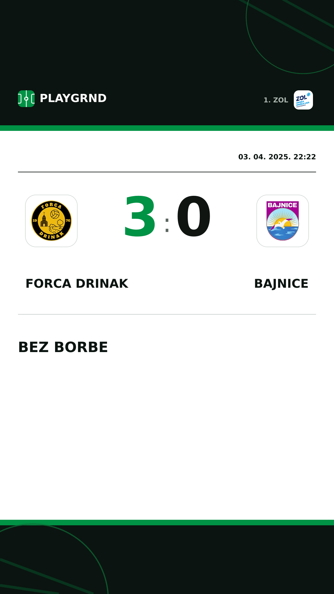 Instagram slika: Forca Drinak 3:0 Bajnice