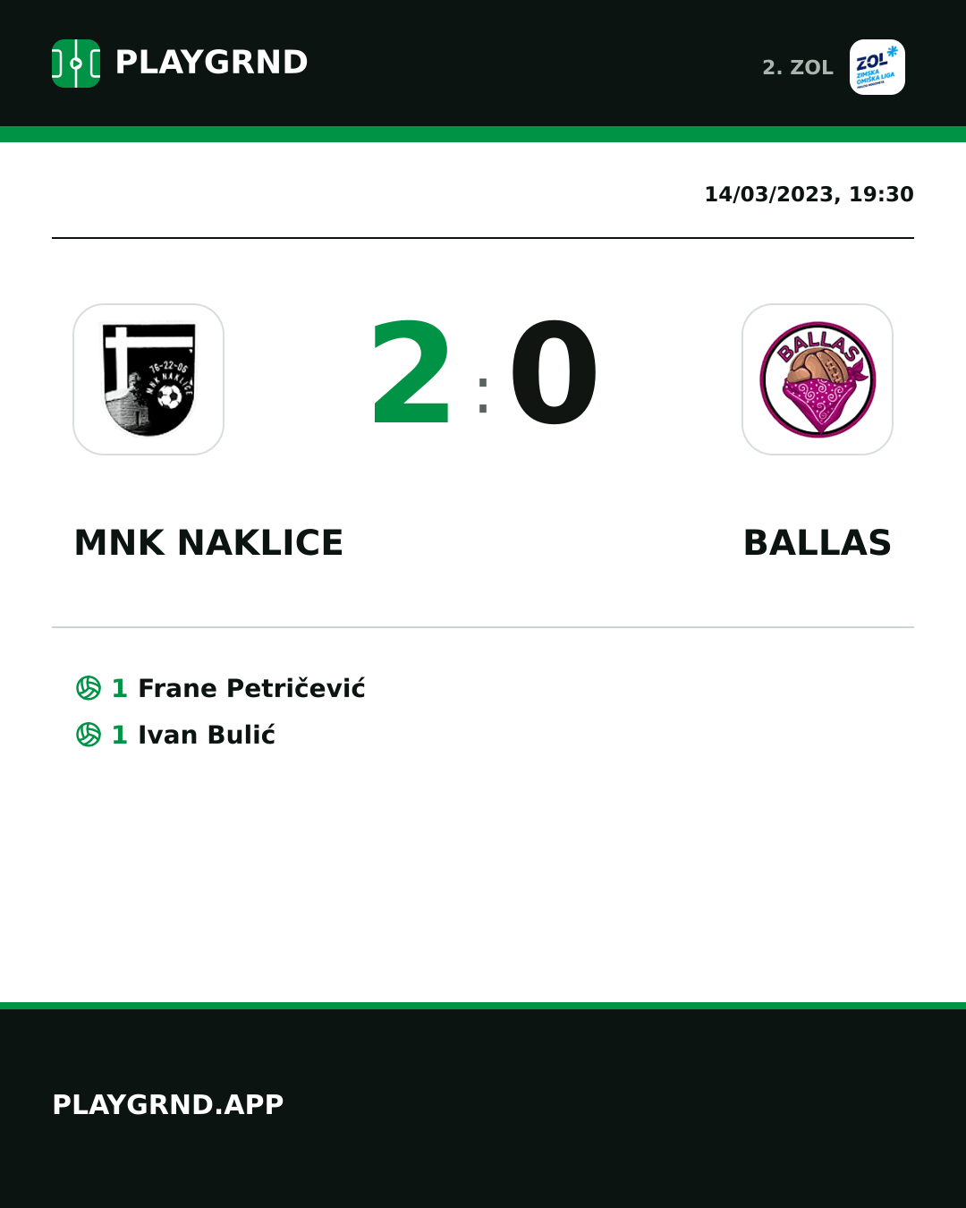 Instagram artwork: MNK Naklice 2:0 Ballas