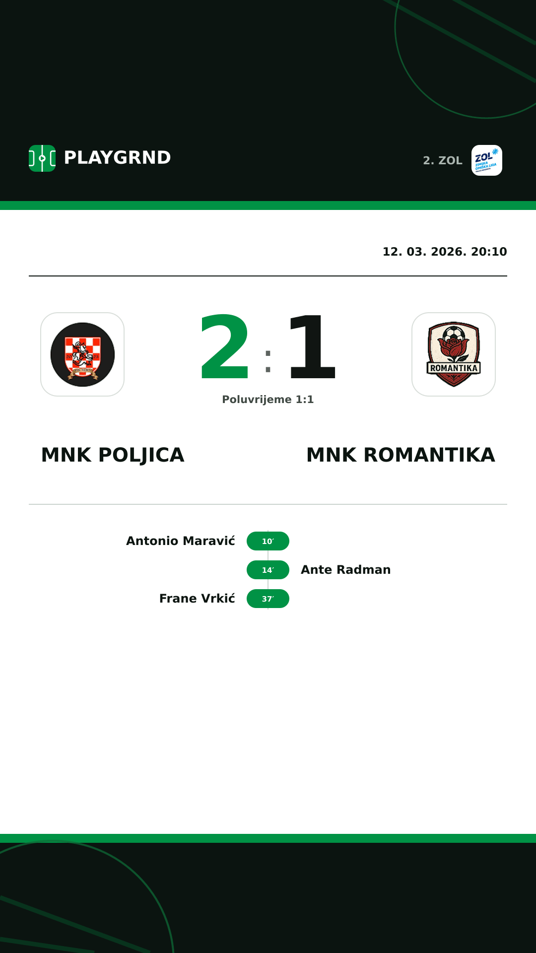 Instagram slika: MNK Poljica 2:1 MNK Romantika