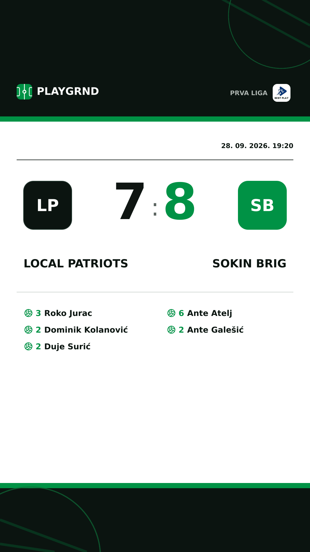 Instagram slika: Local Patriots 7:8 Sokin Brig