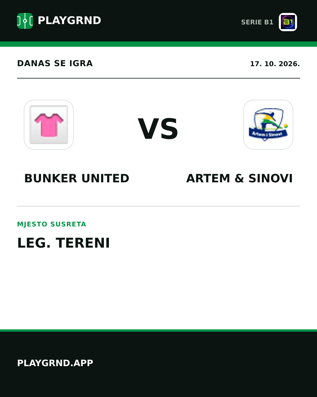 Instagram slika: Bunker United vs Artem & Sinovi