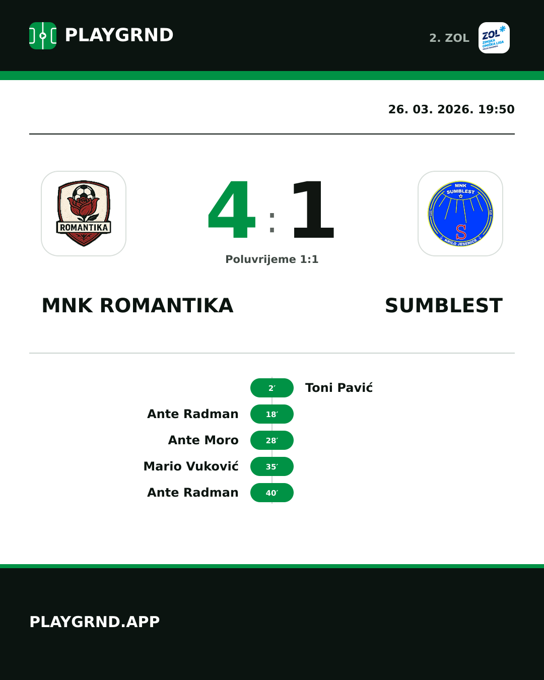 Instagram slika: MNK Romantika 4:1 Sumblest