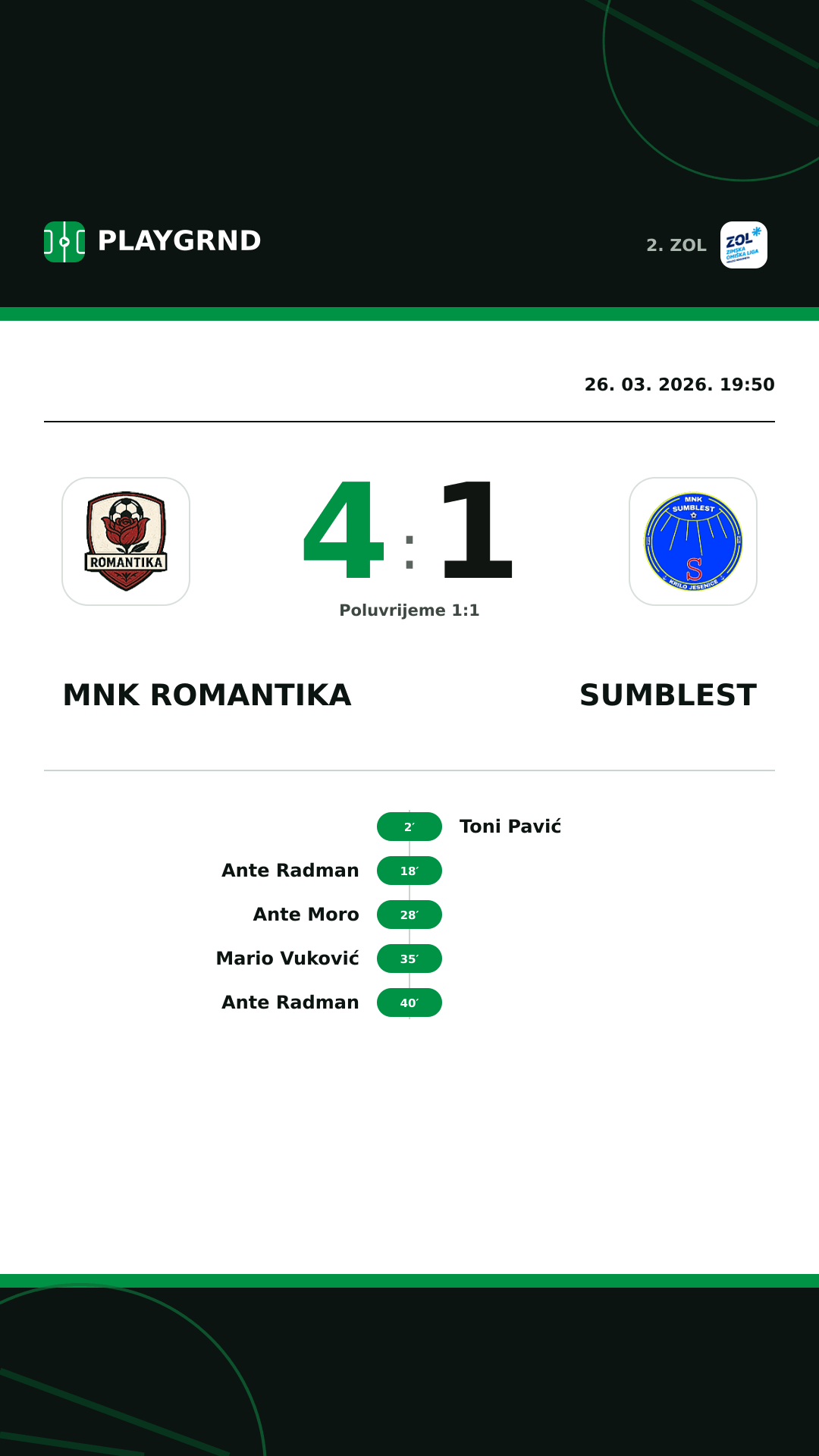 Instagram slika: MNK Romantika 4:1 Sumblest