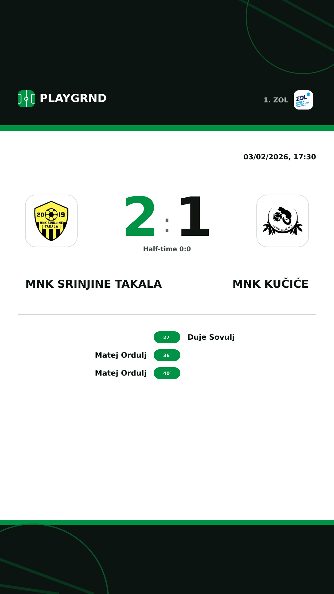 Instagram artwork: MNK Srinjine Takala 2:1 MNK Kučiće