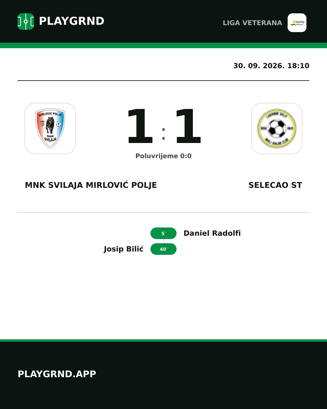 Instagram slika: MNK Svilaja Mirlović Polje 1:1 Selecao ST