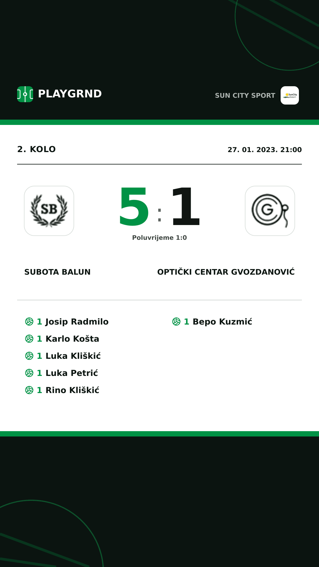 Instagram slika: Subota Balun 5:1 Optički Centar Gvozdanović