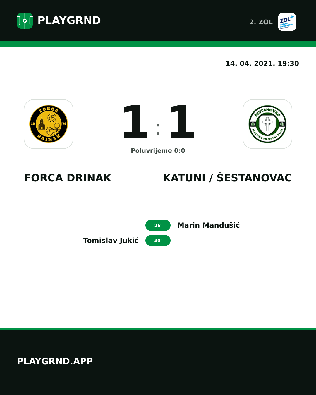 Instagram slika: Forca Drinak 1:1 Katuni / Šestanovac
