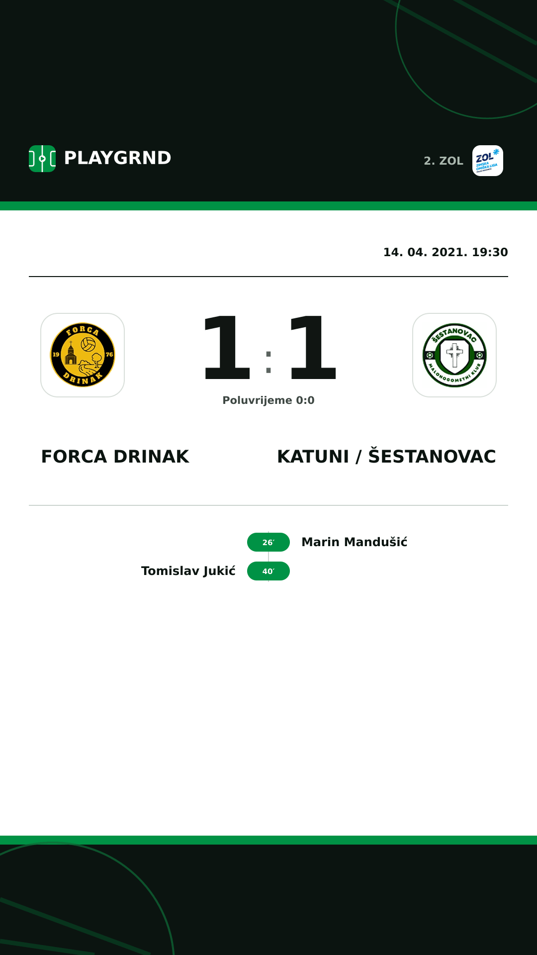 Instagram slika: Forca Drinak 1:1 Katuni / Šestanovac