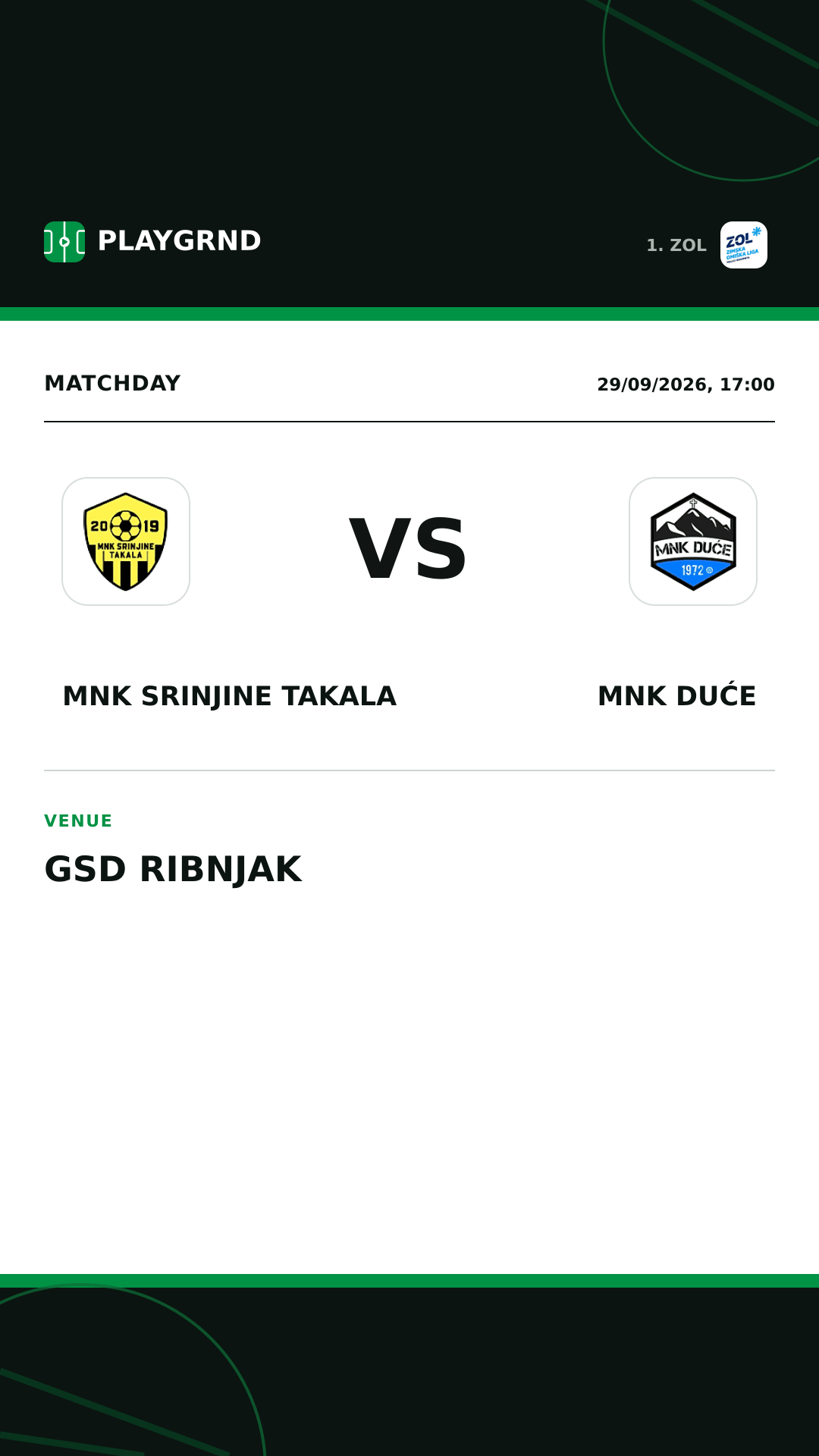 Instagram artwork: MNK Srinjine Takala vs MNK Duće
