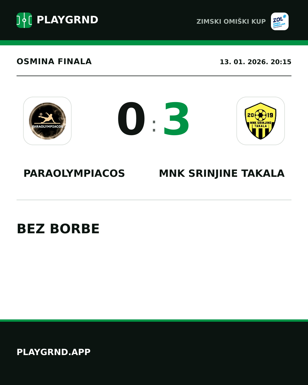 Instagram slika: Paraolympiacos 0:3 MNK Srinjine Takala