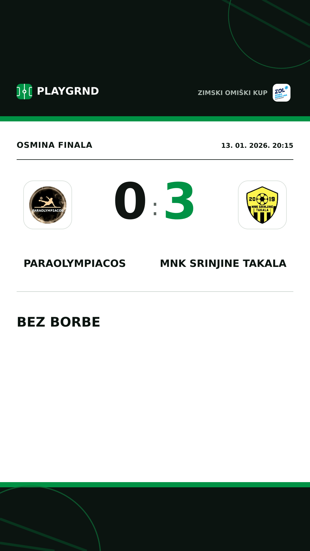 Instagram slika: Paraolympiacos 0:3 MNK Srinjine Takala