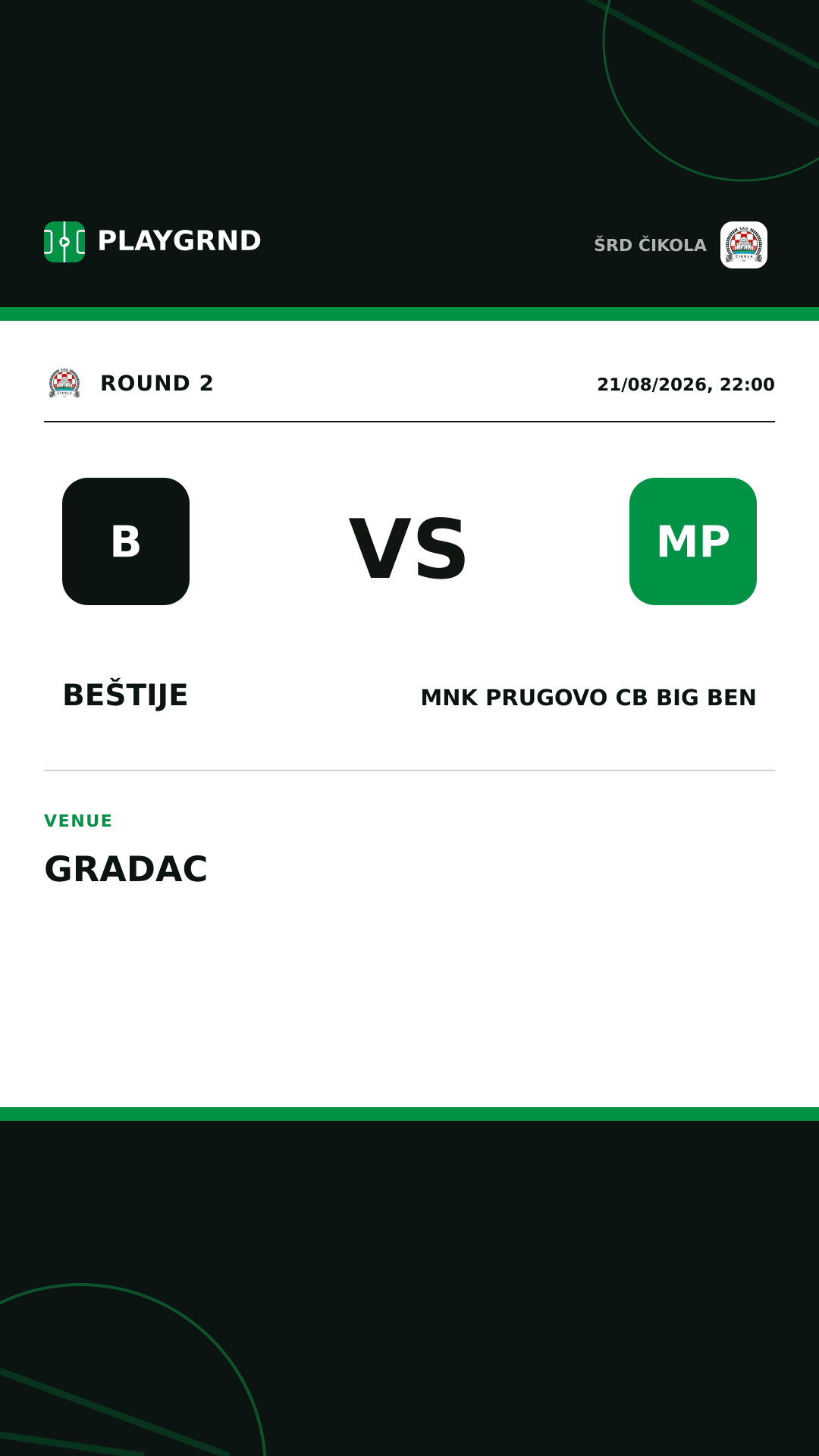 Instagram artwork: Beštije vs MNK Prugovo CB Big Ben