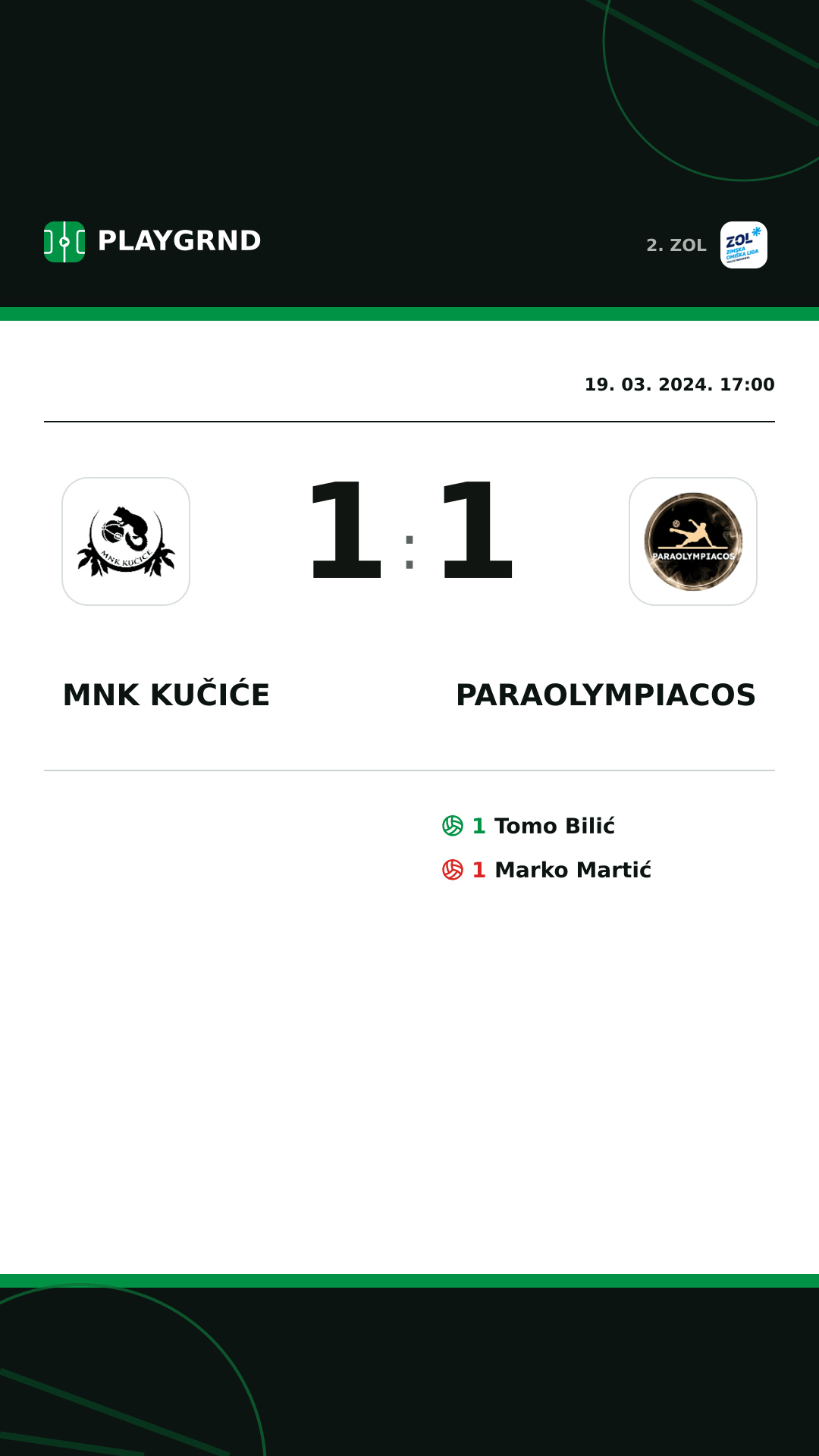 Instagram slika: MNK Kučiće 1:1 Paraolympiacos