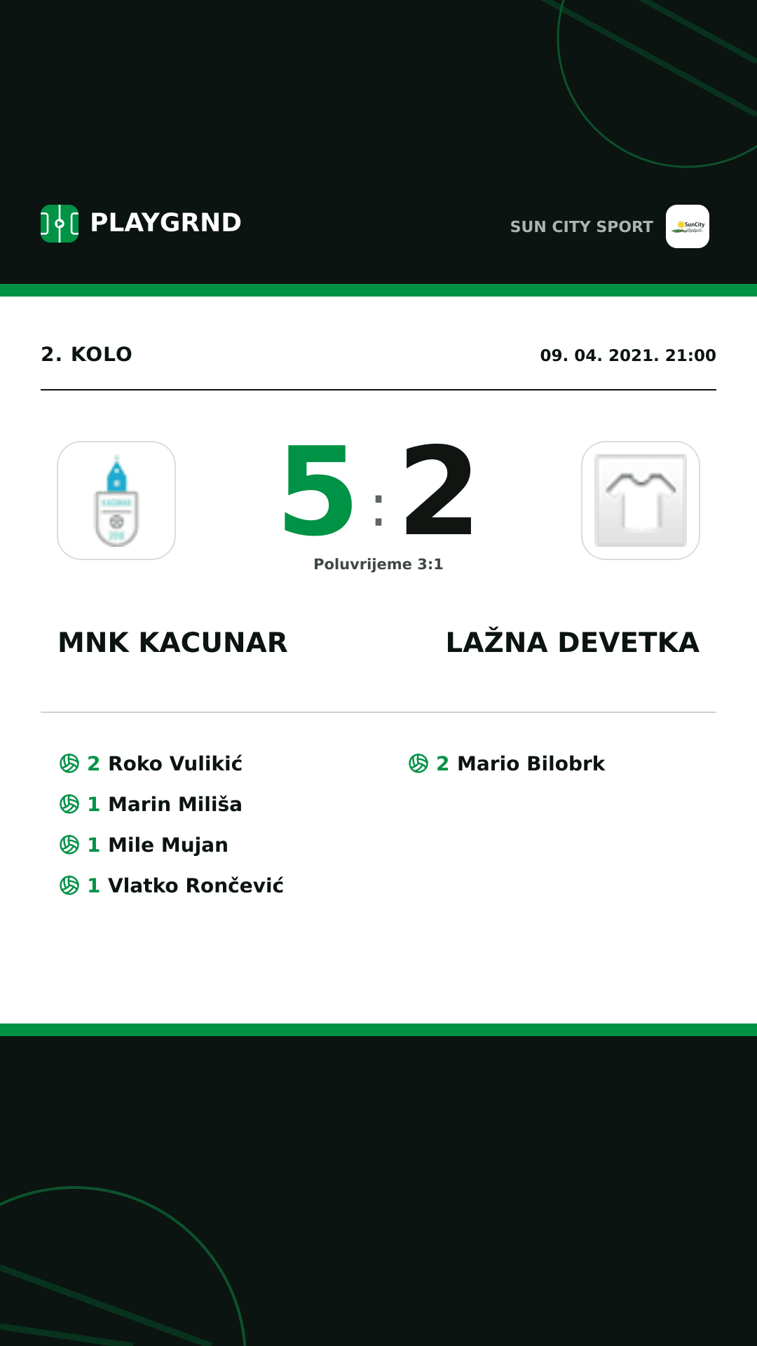 Instagram slika: Mnk Kacunar 5:2 Lažna Devetka