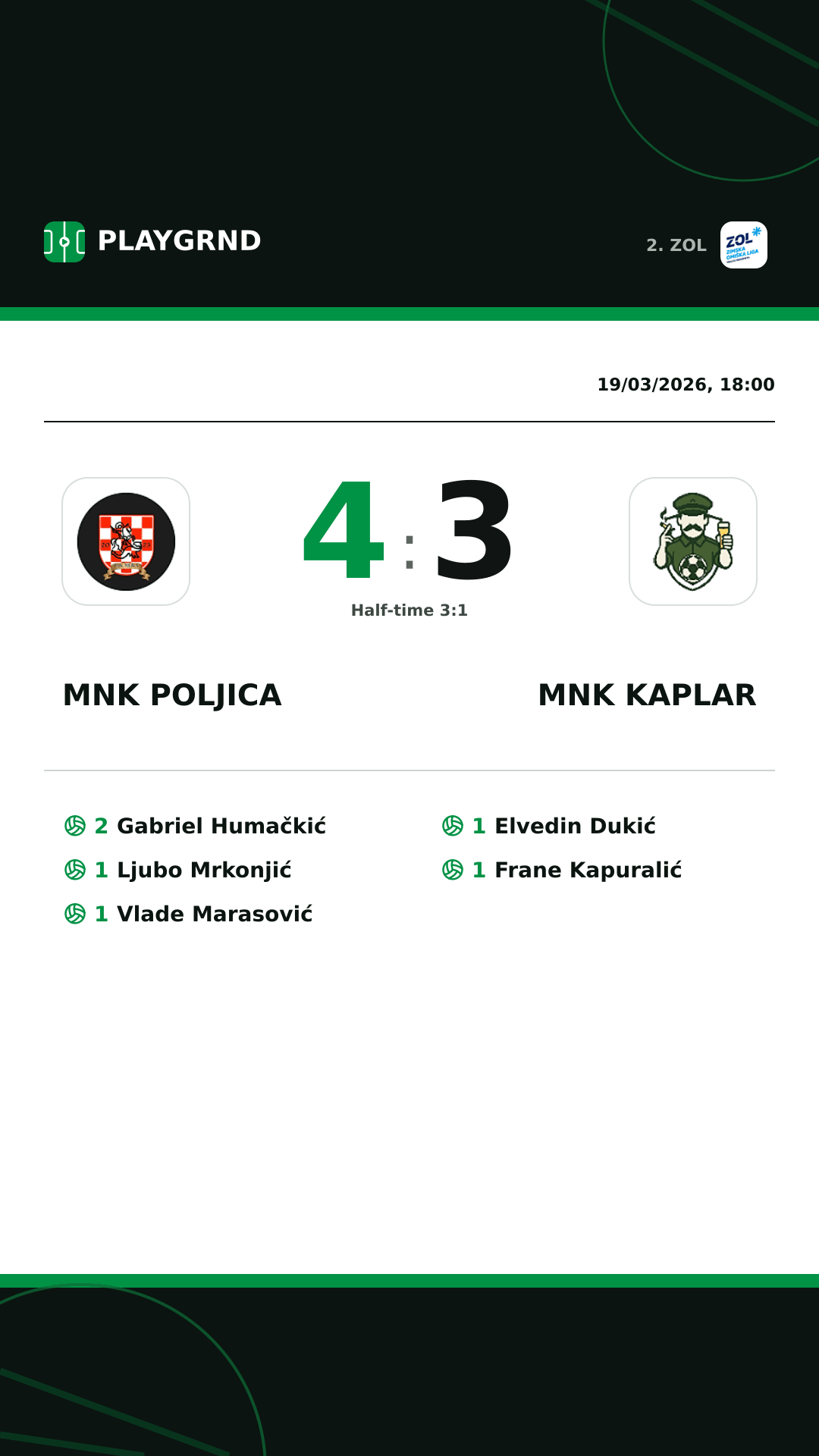 Instagram artwork: MNK Poljica 4:3 MNK Kaplar