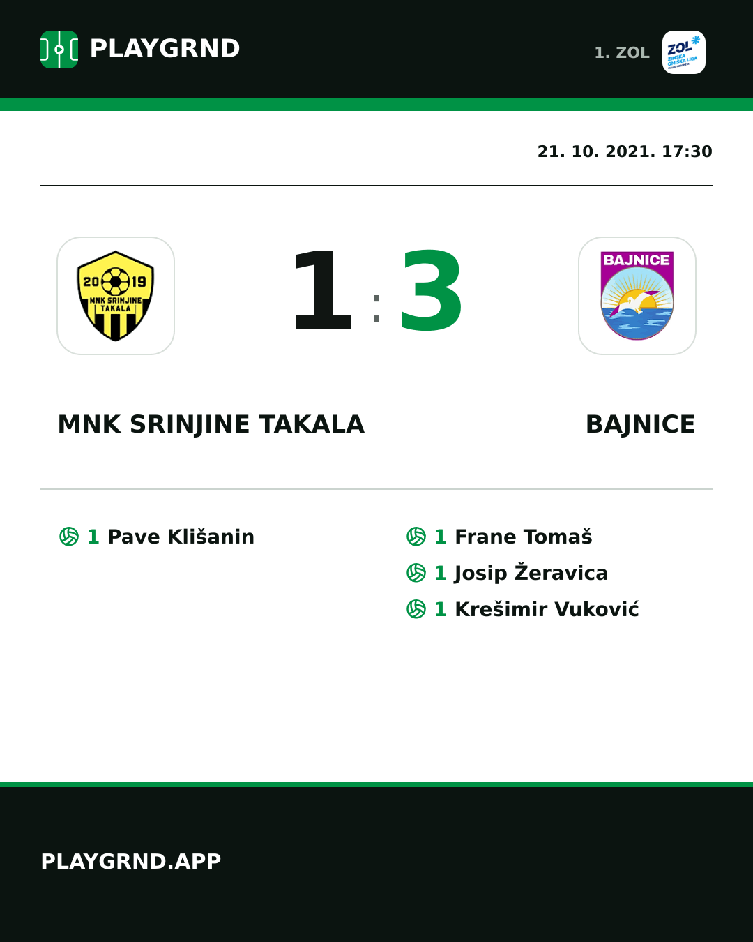 Instagram slika: MNK Srinjine Takala 1:3 Bajnice