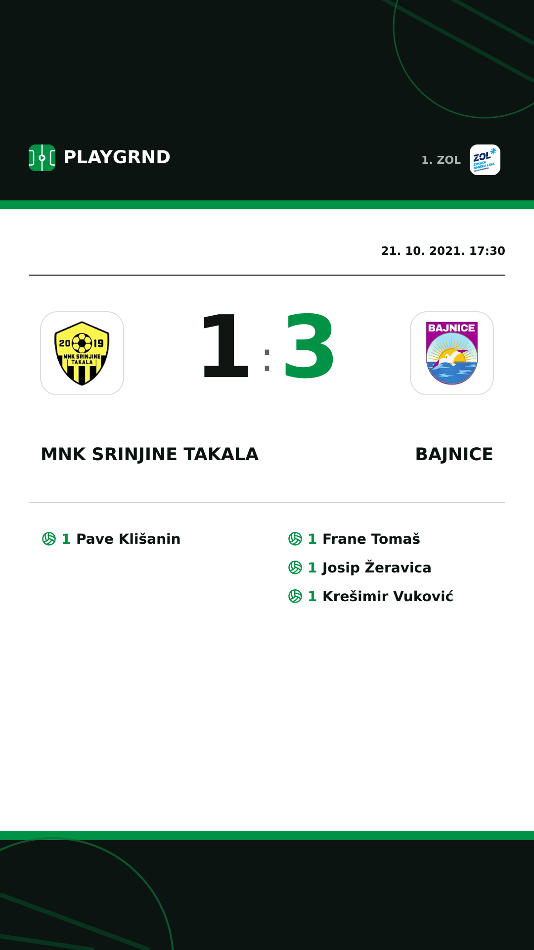 Instagram slika: MNK Srinjine Takala 1:3 Bajnice