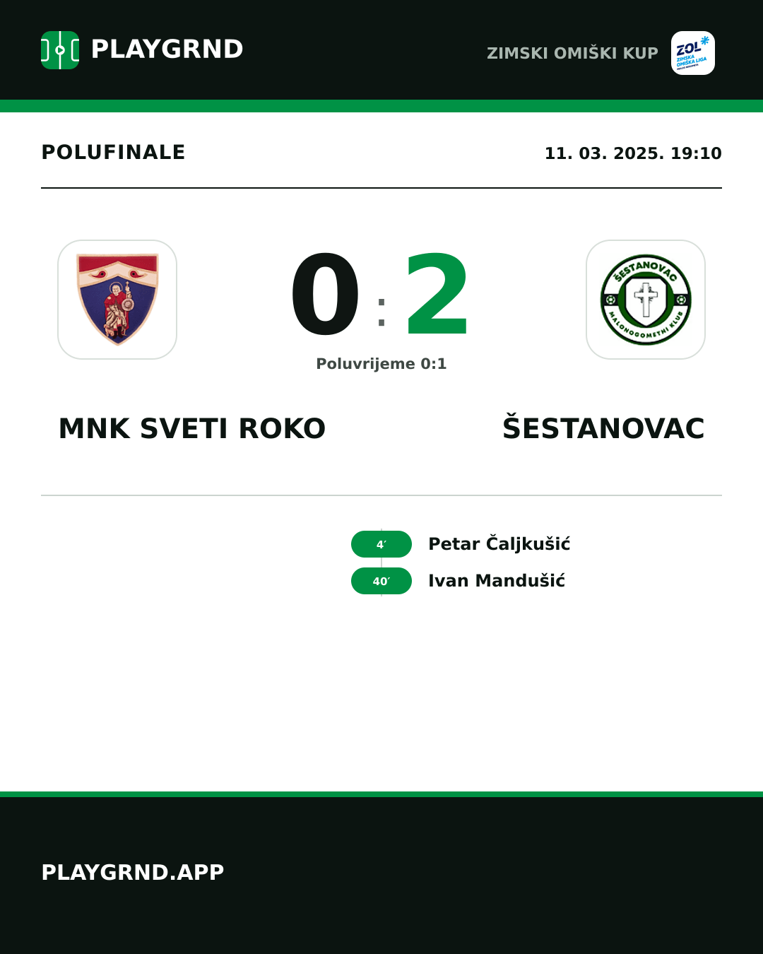 Instagram slika: MNK Sveti Roko 0:2 Šestanovac