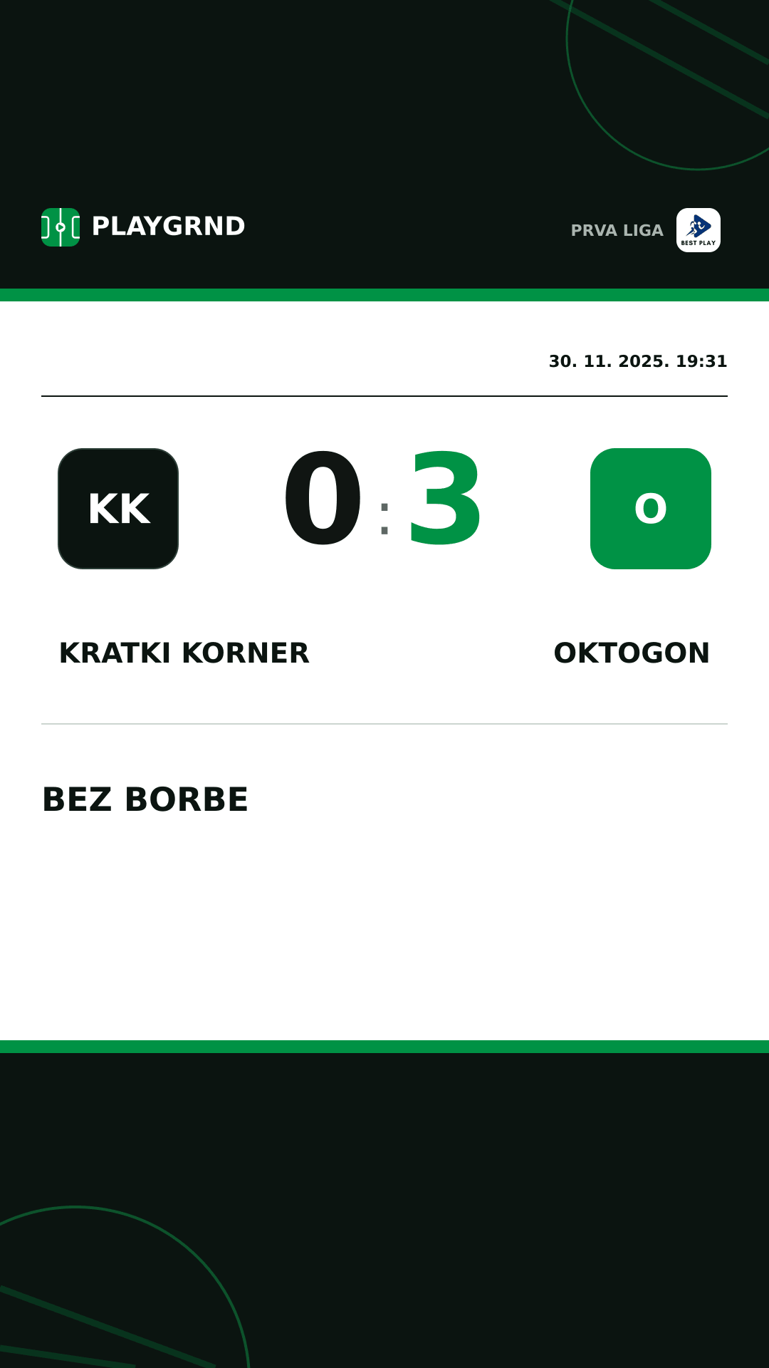 Instagram slika: Kratki Korner 0:3 Oktogon