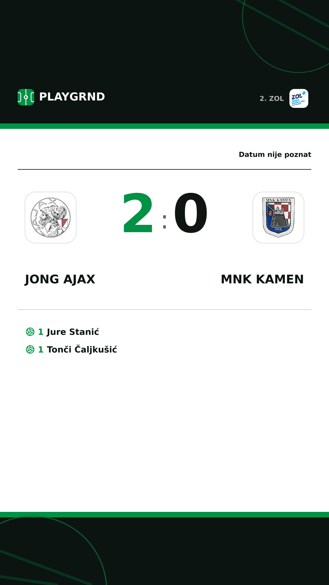 Instagram slika: Jong Ajax 2:0 MNK Kamen