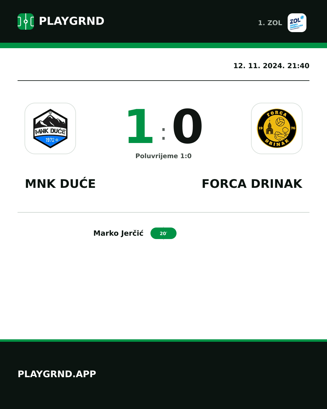 Instagram slika: MNK Duće 1:0 Forca Drinak