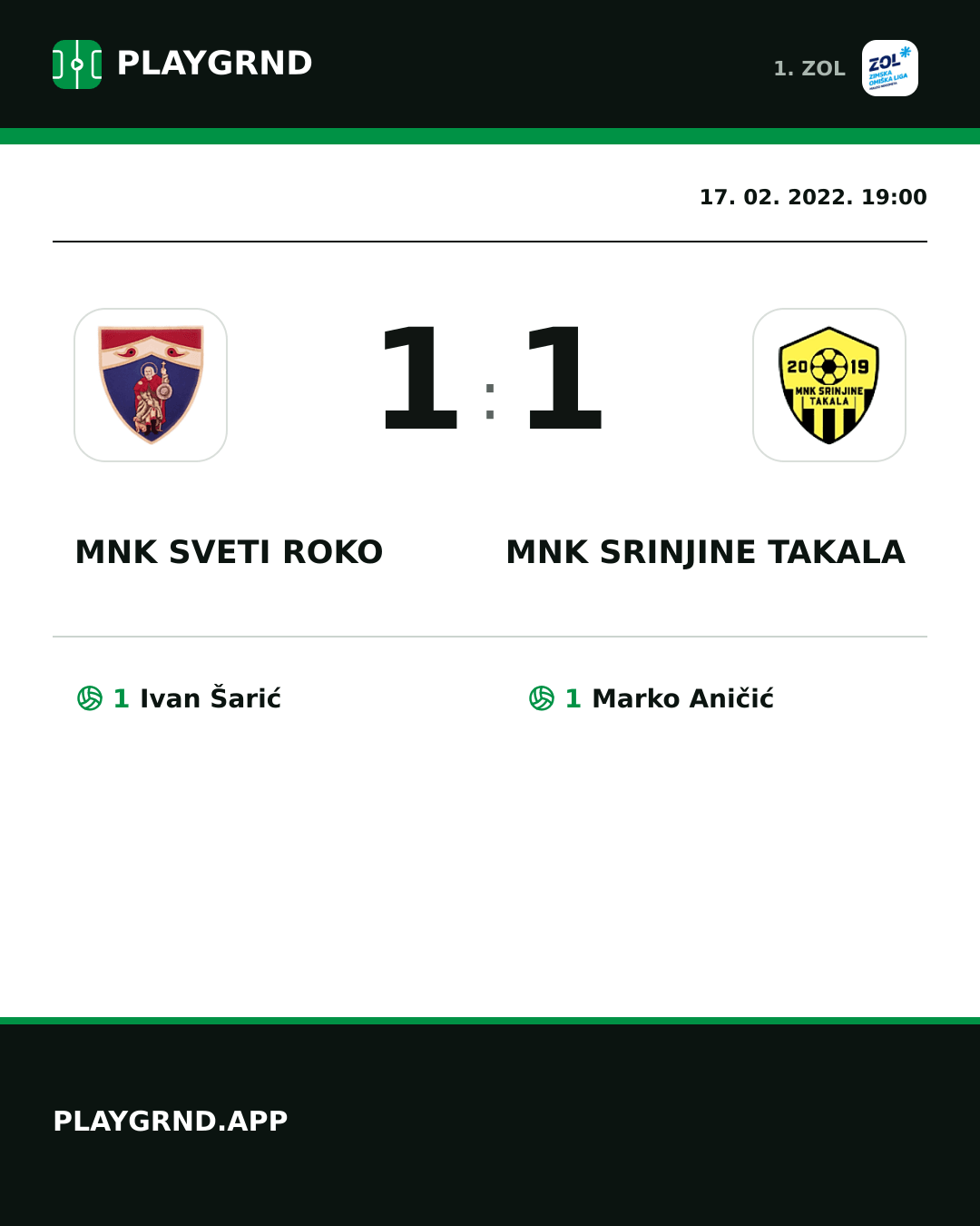 Instagram slika: MNK Sveti Roko 1:1 MNK Srinjine Takala
