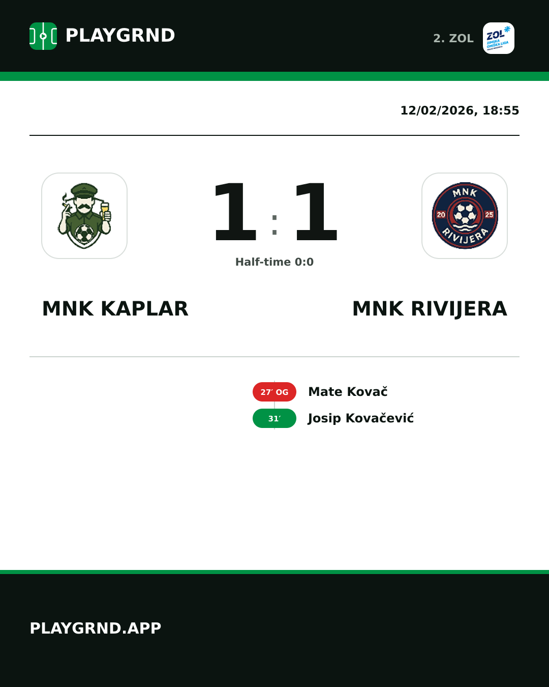 Instagram artwork: MNK Kaplar 1:1 MNK Rivijera