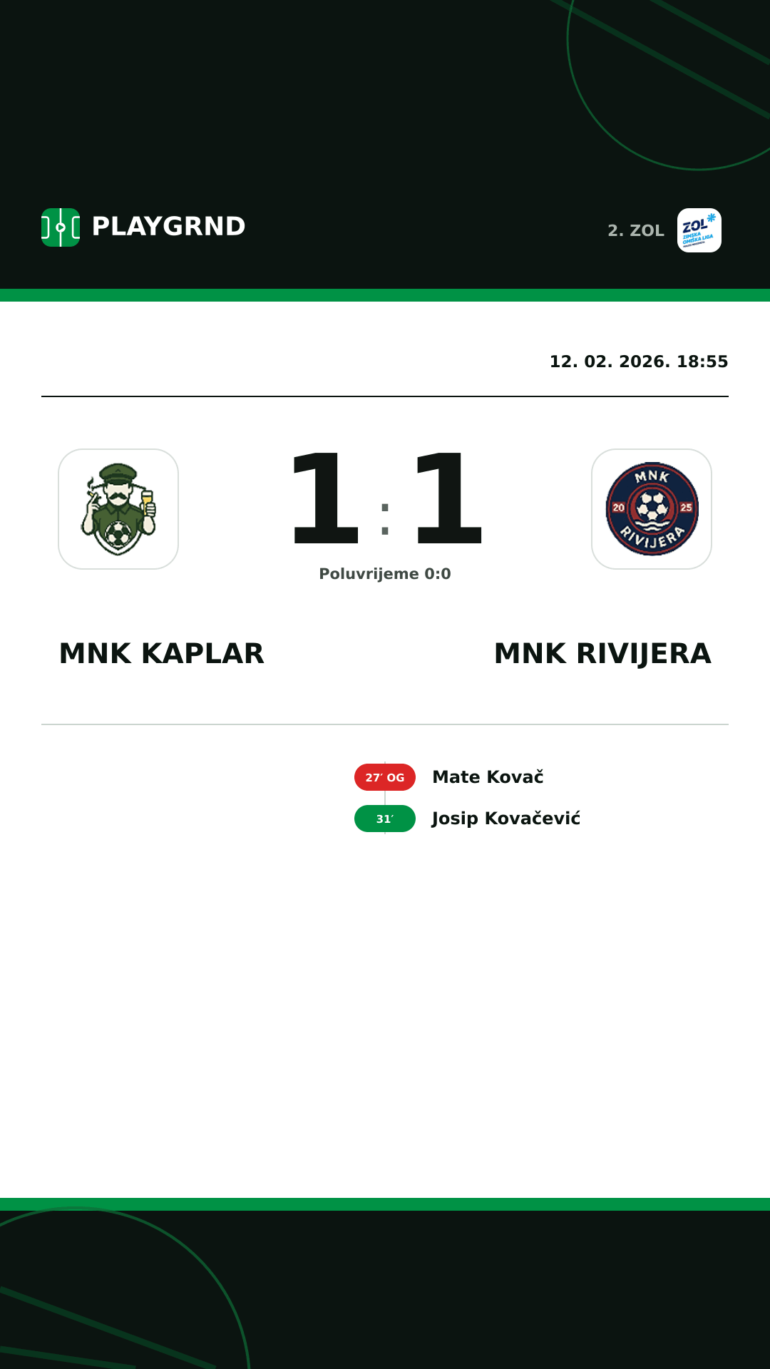 Instagram slika: MNK Kaplar 1:1 MNK Rivijera