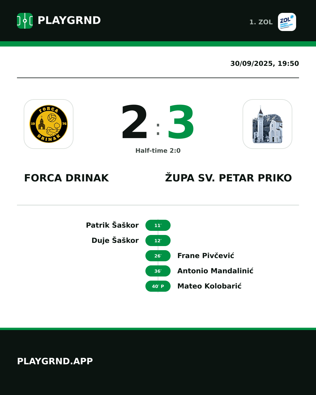 Instagram artwork: Forca Drinak 2:3 Župa Sv. Petar Priko