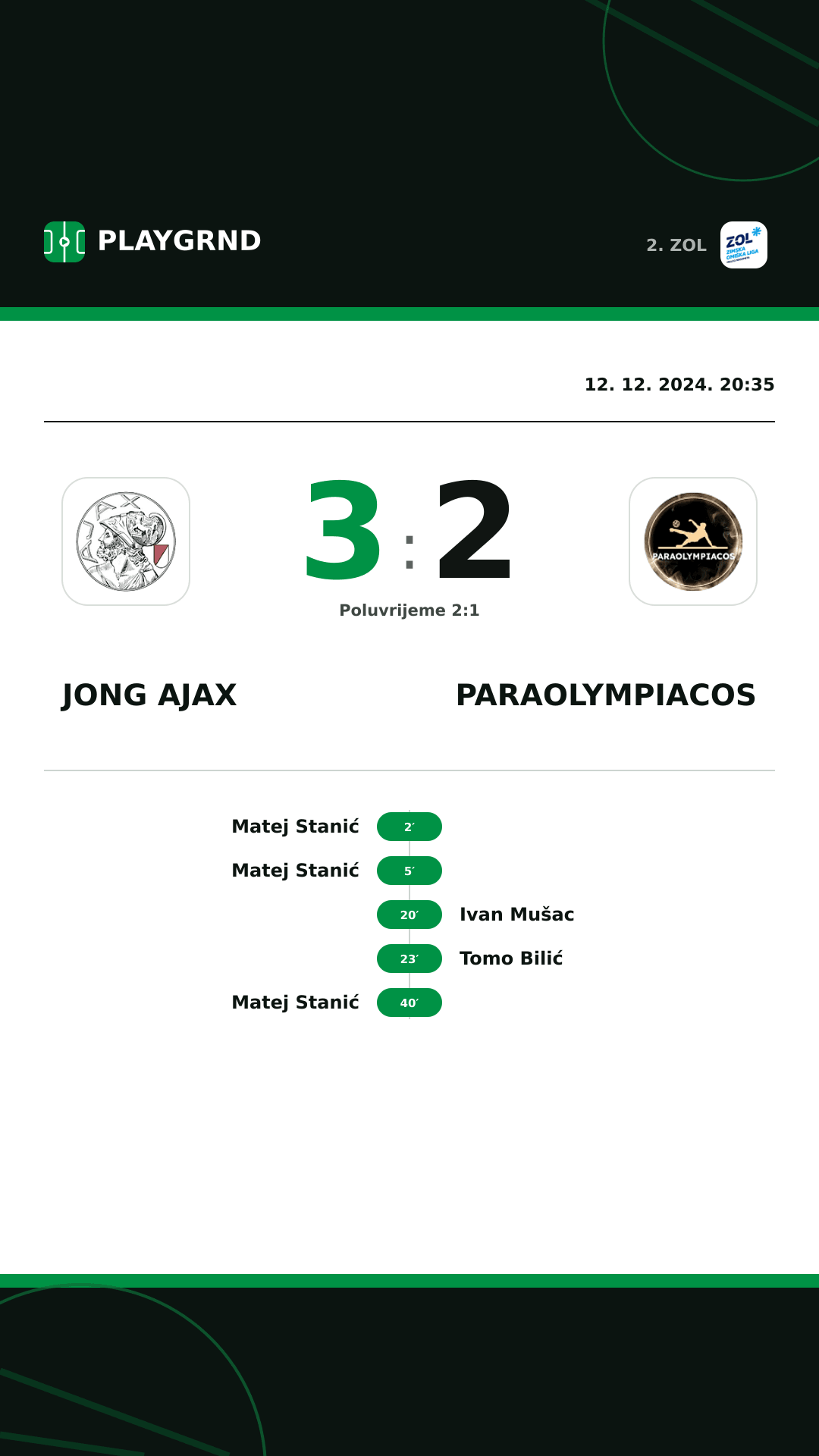 Instagram slika: Jong Ajax 3:2 Paraolympiacos