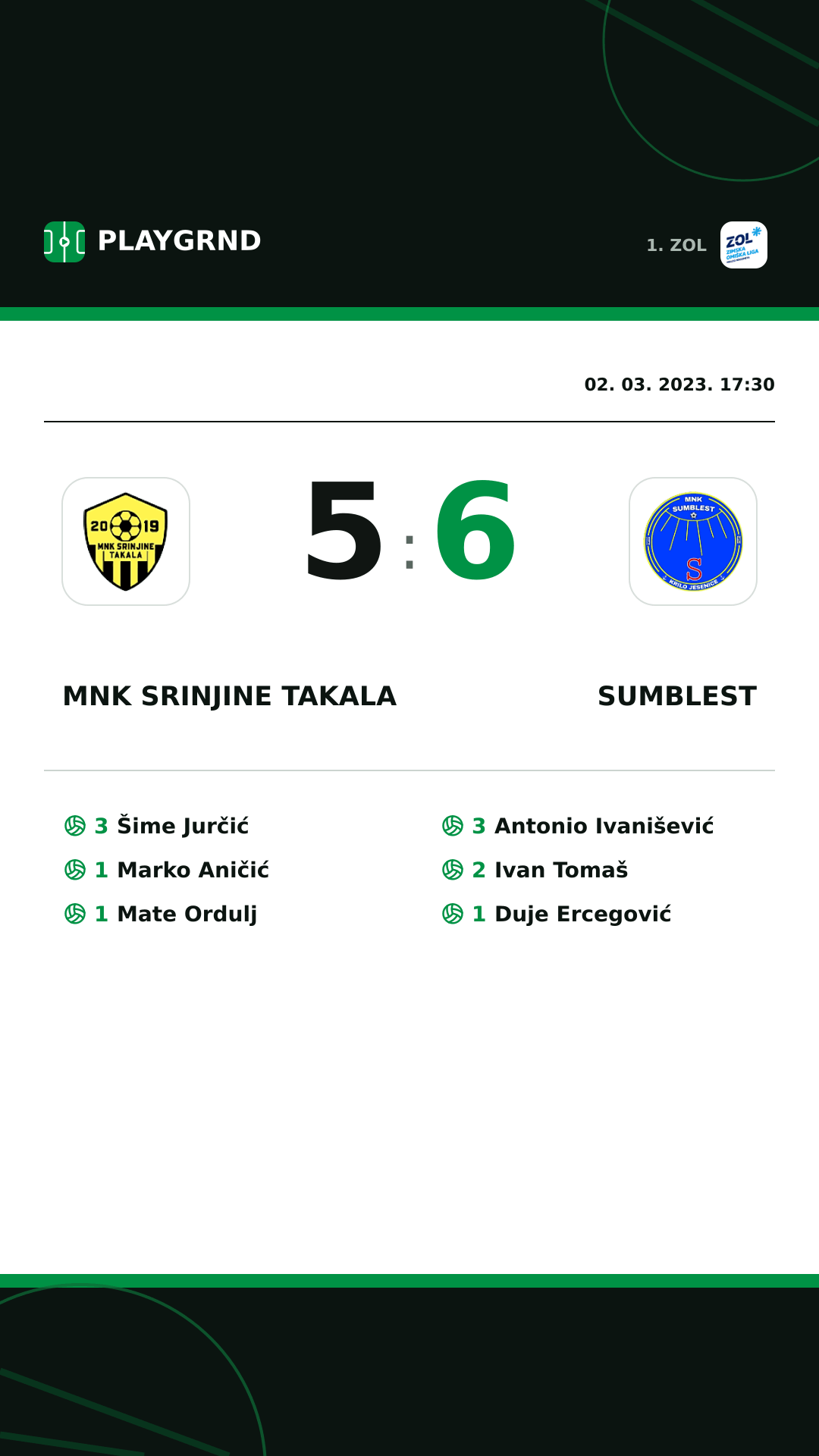 Instagram slika: MNK Srinjine Takala 5:6 Sumblest