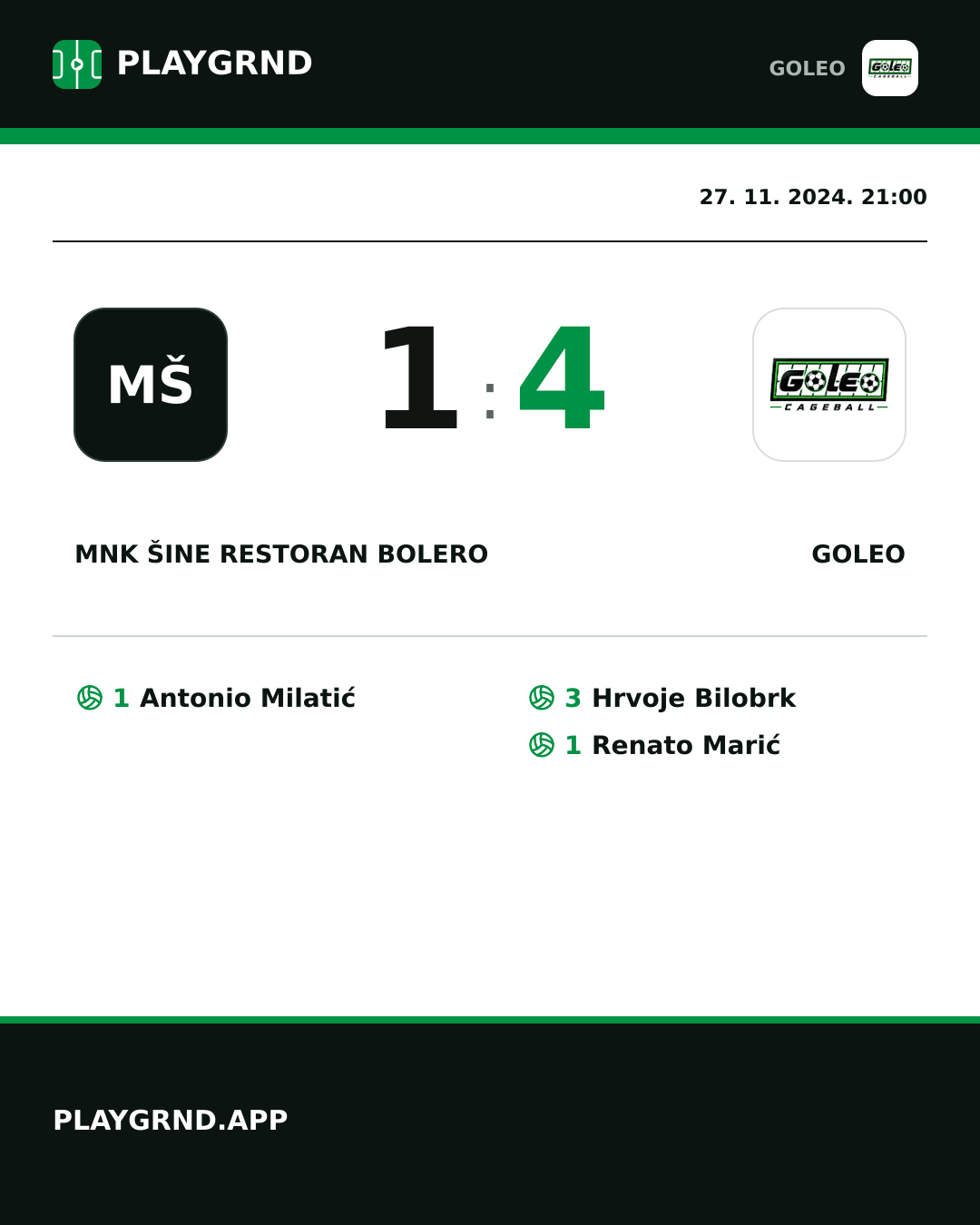 Instagram slika: MNK Šine restoran Bolero 1:4 Goleo
