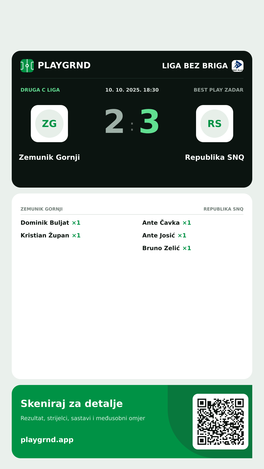 Story image: Zemunik Gornji 2:3 Republika SNQ