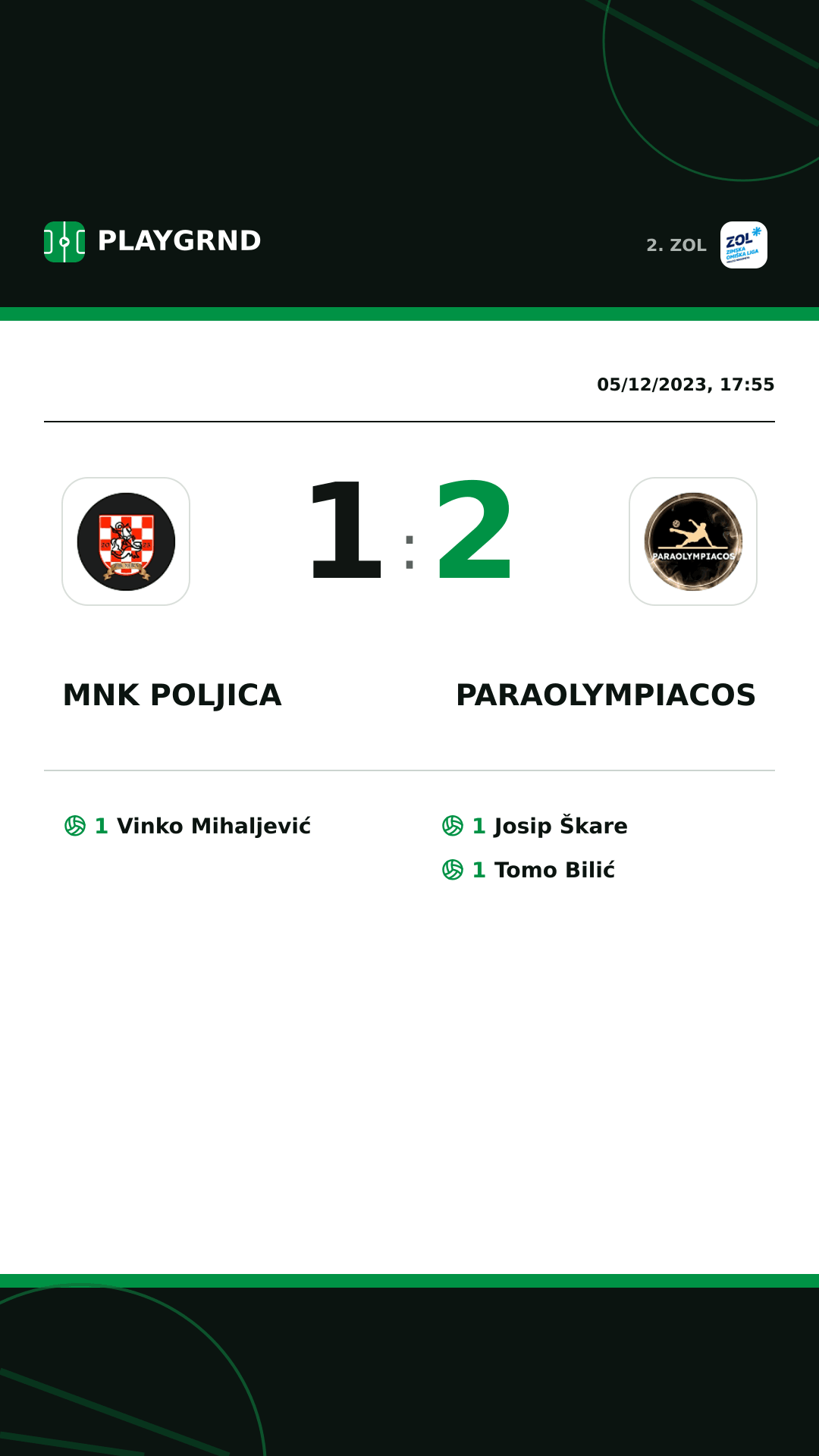 Instagram artwork: MNK Poljica 1:2 Paraolympiacos