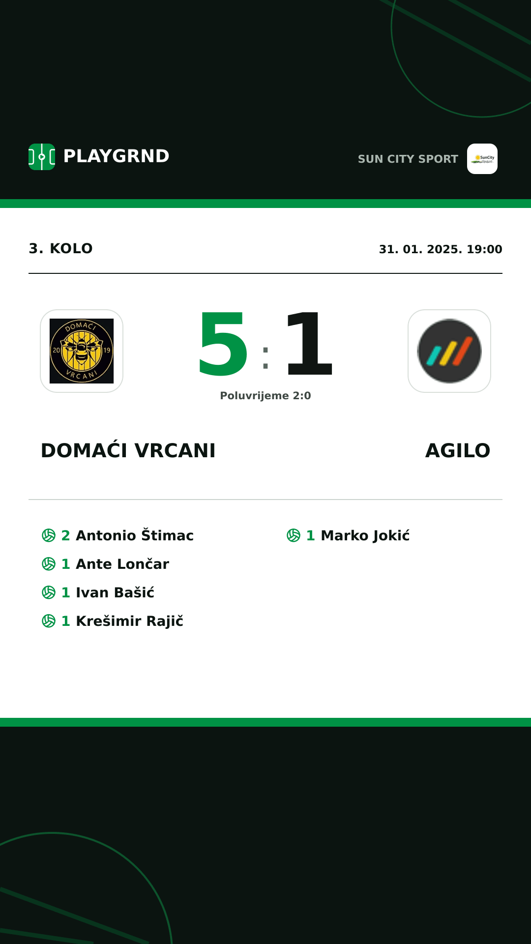 Instagram slika: Domaći Vrcani 5:1 Agilo